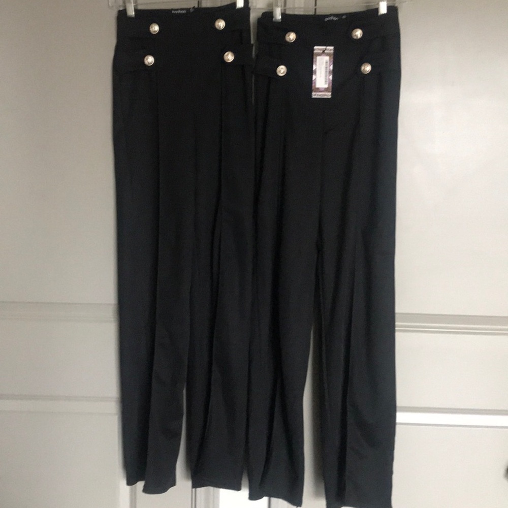 Two pairs of BooHoo Petite wide leg pants, 0 & 2